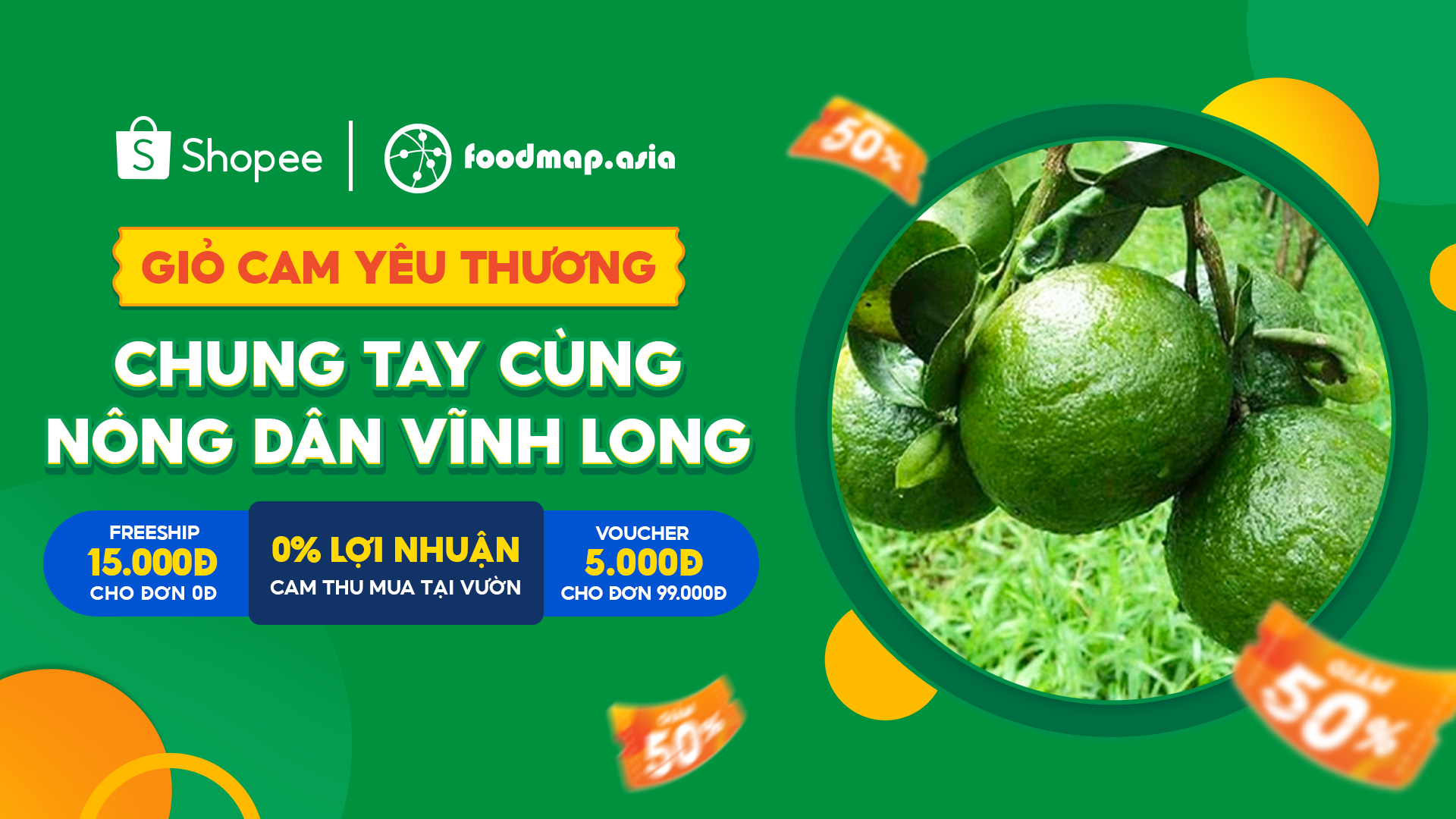 Chiến dịch 'Giỏ cam yêu thương' do Foodmap và ShopeeFood phối hợp phát động.