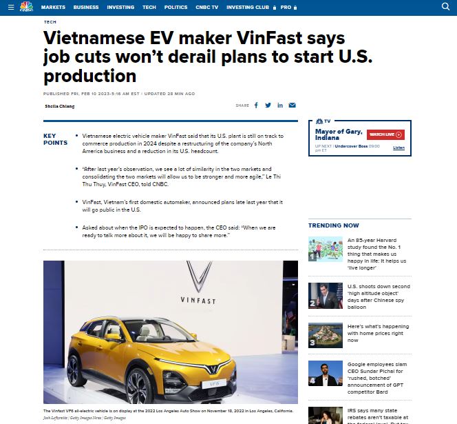 Kể từ năm 2024, VinFast đã sản xuất xe điện ở Mỹ.