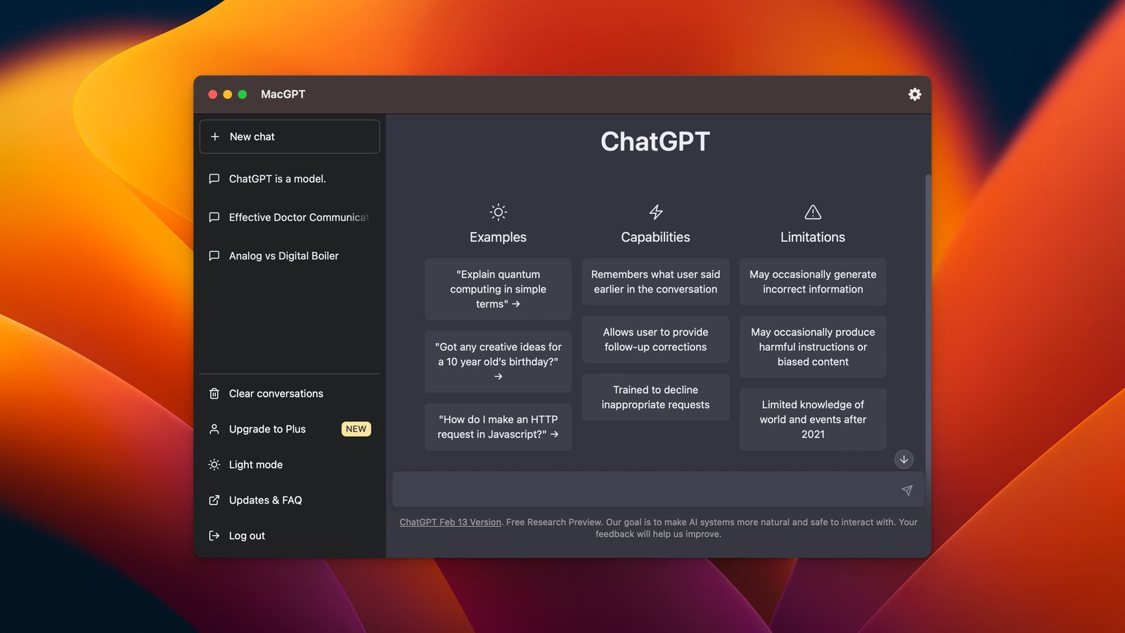 Giao diện MacGPT tích hợp trí tuệ nhân tạo ChatGPT trên macOS Giao diện MacGPT tích hợp trí tuệ nhân tạo ChatGPT trên macOS