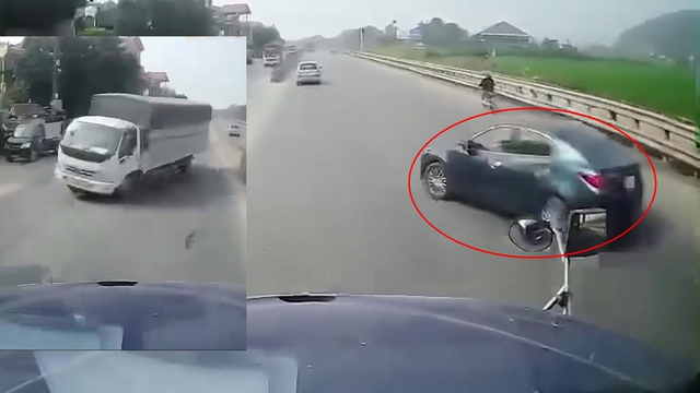Kinh hoàng ô tô con sang đường ‘như tự sát’, suýt gây họa cho xe container - Ảnh 2. Kinh hoàng ô tô con sang đường ‘như tự sát’, suýt gây họa cho xe container - Ảnh 2.