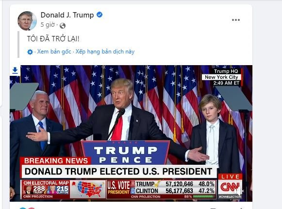 Sau hơn hai năm bị cấm, ông Trump đã đăng bài đầu tiên trên YouTube và Facebook.