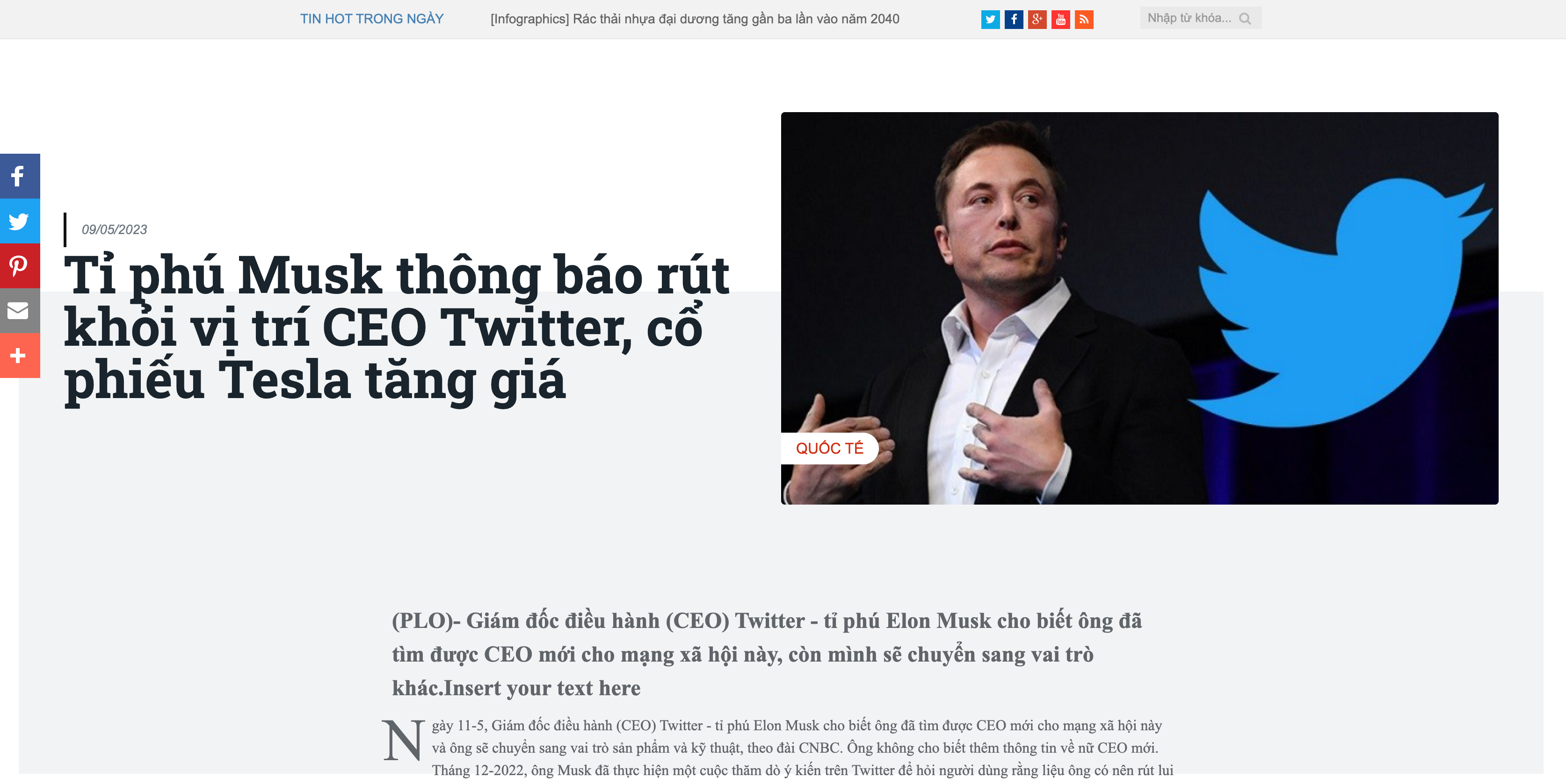 Tỉ phú Musk thông báo rút khỏi vị trí CEO Twitter, cổ phiếu Tesla tăng giá