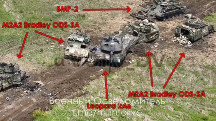 Bức ảnh Leopard và chiến xa Bradley bị phá nằm la liệt ở Ukraine