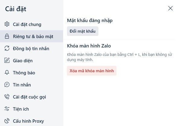 Tạo mã khóa màn hình Zalo thành công