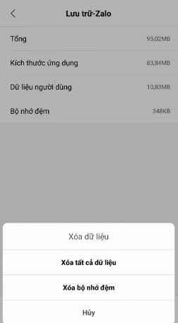 Xóa dữ liệu người dùng trên Zalo