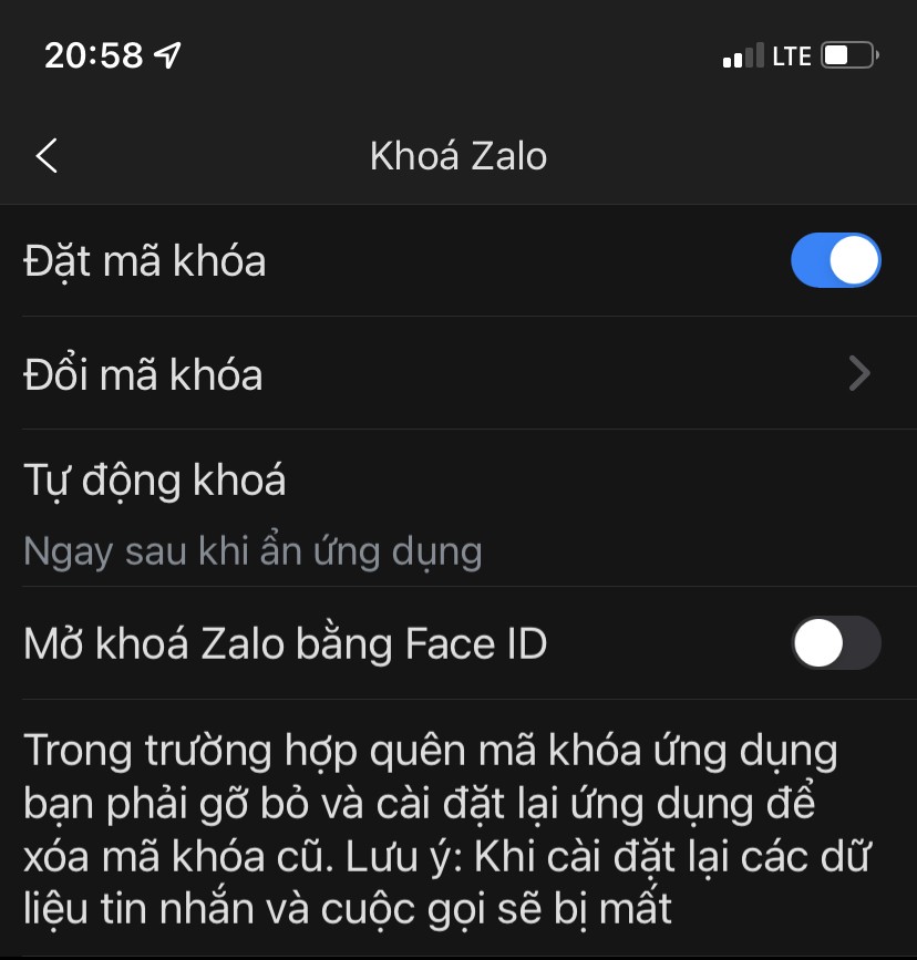 Đặt mã khóa Zalo