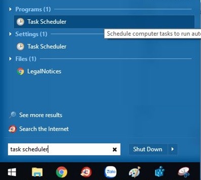 Tìm kiếm Task Scheduler ở mục Start và mở ứng dụng