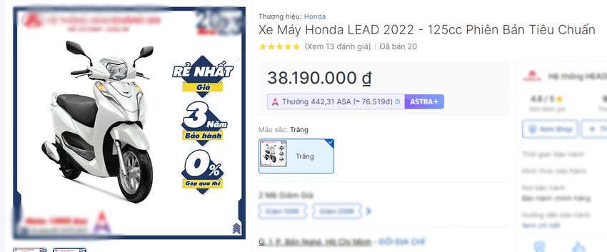 Honda Lead có giá mới nhất chỉ hơn 38 triệu đồng