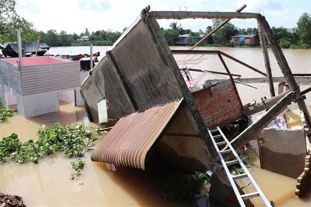 Tiền Giang: Sạt lở Đường huyện 54C làm  một ngôi nhà rơi xuống sông