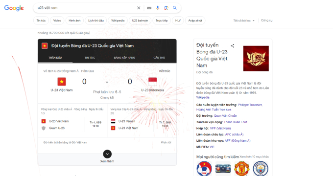 Google tặng quà đặc biệt mừng U23 Việt Nam lên ngôi vô địch - Ảnh 2. Google tặng quà đặc biệt mừng U23 Việt Nam lên ngôi vô địch - Ảnh 2.