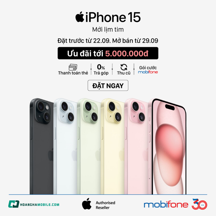 iPhone 15 Series giá từ 21.490.000 đồng khi mua gói cước độc quyền của MobiFone