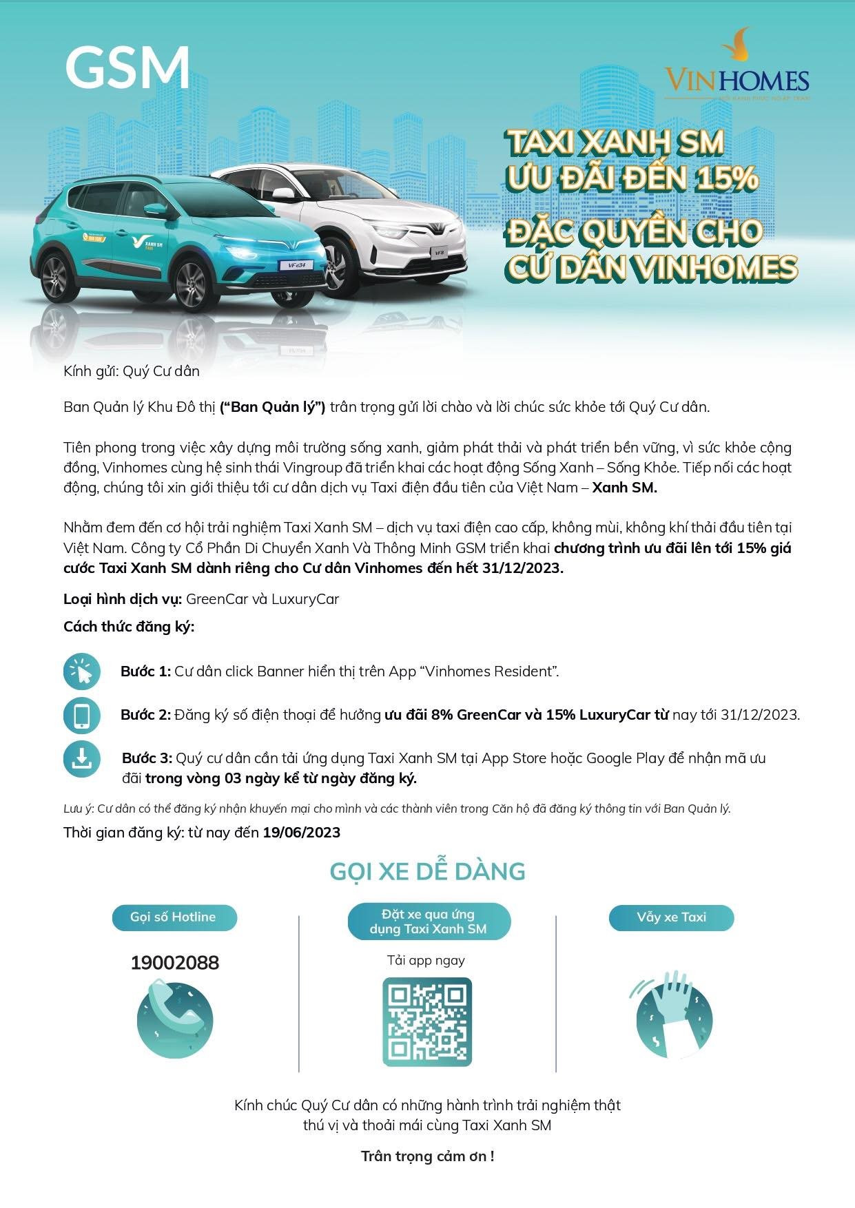 Taxi điện GSM mạnh tay ưu đãi 15% giá cước, đặc quyền chỉ dành riêng cho cư dân tại Vinhomes - Ảnh 2. Taxi điện GSM mạnh tay ưu đãi 15% giá cước, đặc quyền chỉ dành riêng cho cư dân tại Vinhomes - Ảnh 2.