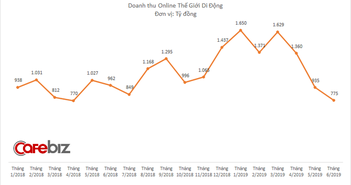 Không chỉ tụt hạng trên bản đồ TMĐT, doanh thu online của TGDĐ còn liên tục giảm sâu, xuống thấp nhất 14 tháng