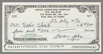 Tấm séc 4,01 USD có chữ ký Steve Jobs được bán với giá 46.000 USD Tấm séc 4,01 USD có chữ ký Steve Jobs được bán với giá 46.000 USD