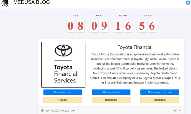 Toyota bị tấn công an ninh mạng, đối mặt số tiền chuộc hàng triệu USD