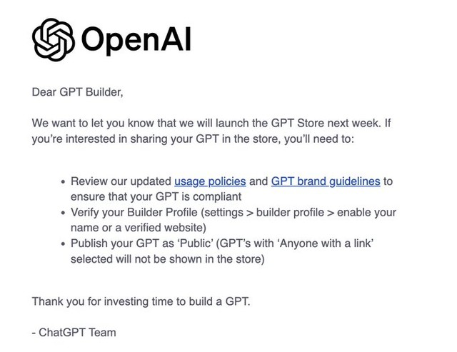 OpenAI sẽ ra mắt GPT Store vào tuần tới, người không biết lập trình cũng có thể tạo GPT và đưa lên cửa hàng