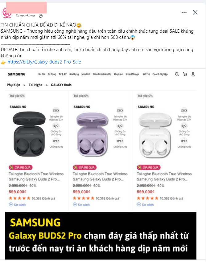 Galaxy Buds2 Pro tụt sốc, giá chỉ còn 599.000 đồng: Cảnh giác trước chiêu trò lừa đảo- Ảnh 1.