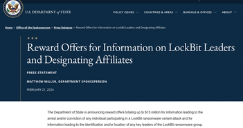 Mỹ treo thưởng 15 triệu USD tìm lãnh đạo nhóm ransomware LockBit Mỹ treo thưởng 15 triệu USD tìm lãnh đạo nhóm ransomware LockBit