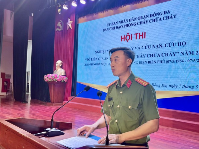 Thượng tá Nguyễn Minh Thành - Phó Trưởng Công an quận Đống Đa phát biểu