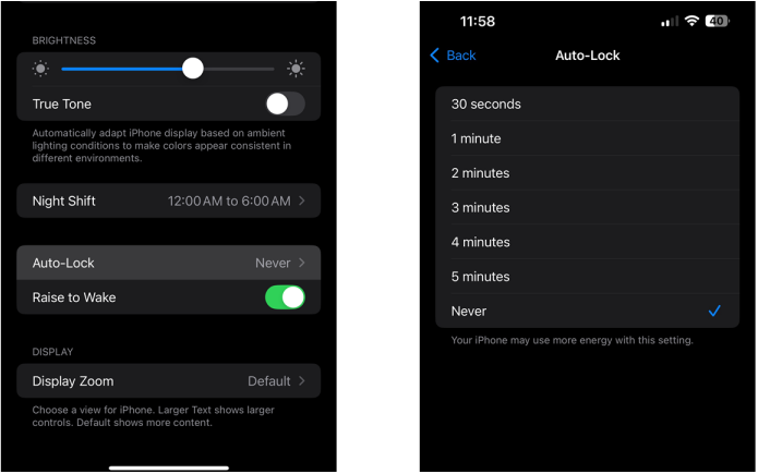 Đặt màn hình iPhone tự tắt khi đang sử dụngi