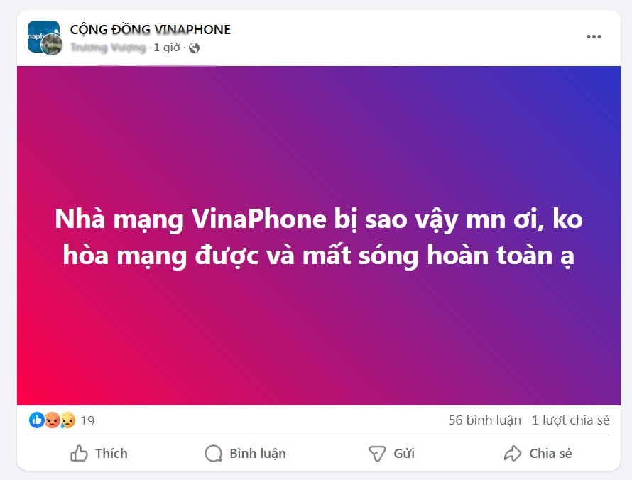 Nhiều bài đăng trên mạng xã hội phản ánh về sự cố của nhà mạng Vinaphone 