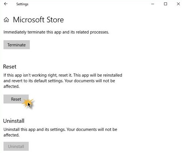 Đặt lại Windows Store