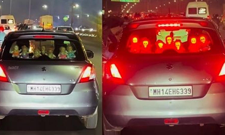 Tài xế bày búp bê 'dọa ma' người phía sau