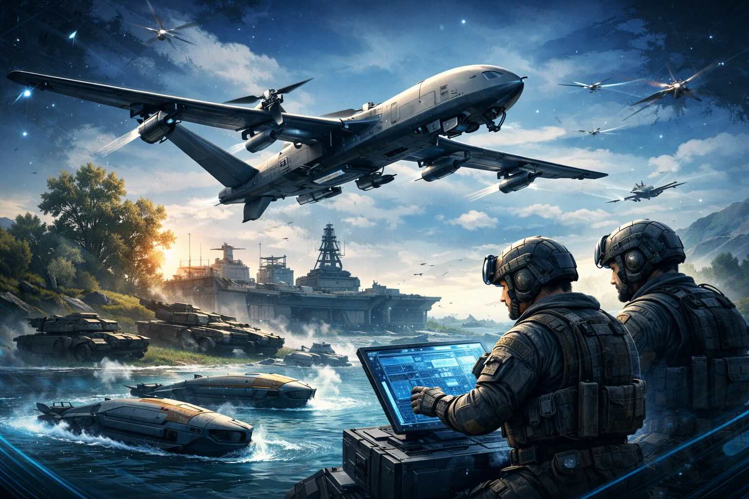 Doanh nghiệp quốc phòng Mỹ tìm chỗ đứng tại Anh bằng công nghệ máy bay không người lái. Đồ họa: AI tạo