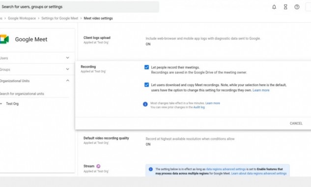 Google Meet mặc định mở quyền tải bản ghi video từ cuối tháng 4