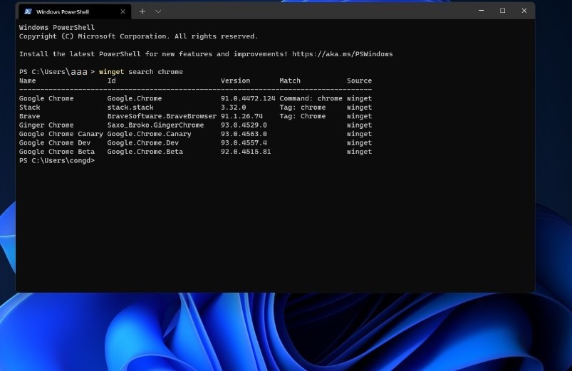 sửa lỗi ứng dụng bằng Winget