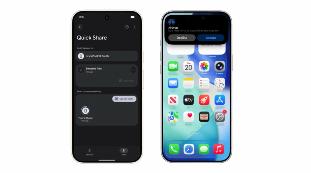Tính năng Quickshare cho phép truyền dữ liệu từ android qua Iphone qua Airdrop. Ảnh: Google