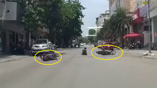 Xe máy rẽ tắt kiểu 'ú òa' gây tai nạn